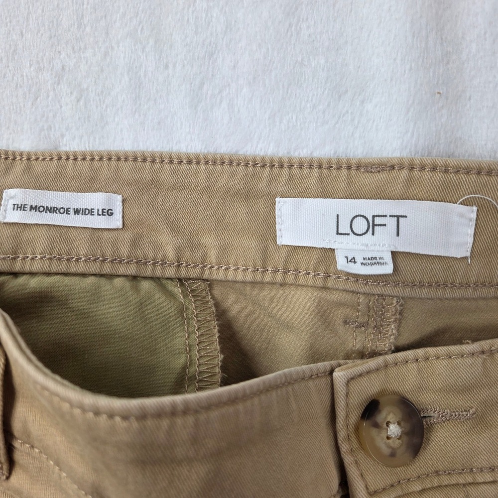 Loft Pants Women 14 Tan Wide Leg Chino Trousers Excellent - Picture 9 of 11